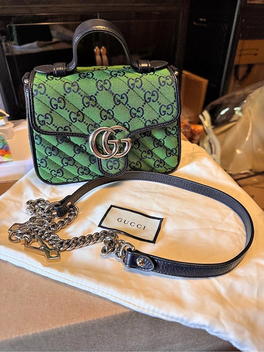 Gucci Marmont GG Canvas Crossbody in Green & Navy